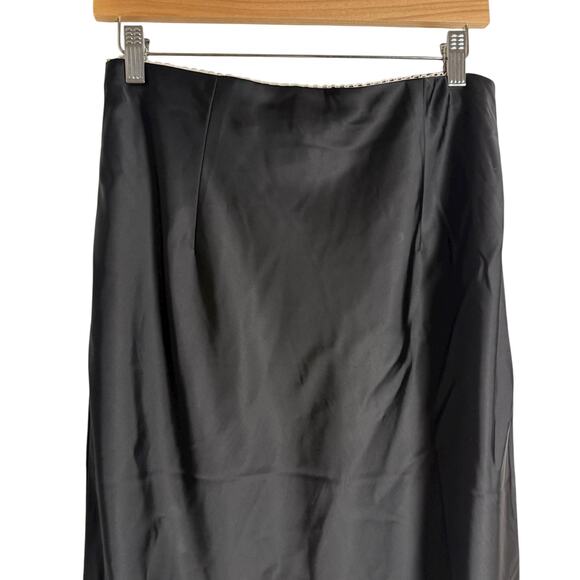 House of Harlow 1960 Revolve Solid Black Satin Maxi Bias Slip Skirt Size Medium - Picture 7 of 9